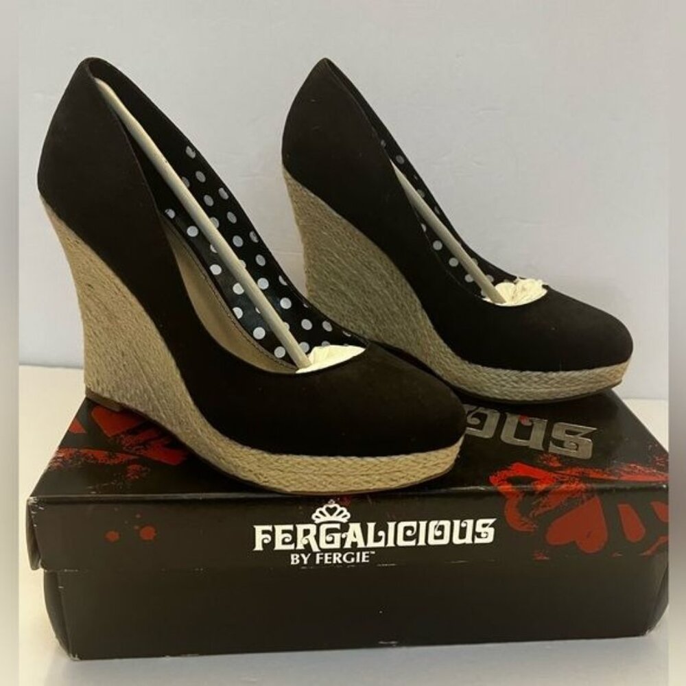Fergalicious By Fergie Womens Black Espadrille Wedge Heels Polka Dot Lining 4.5" - Picture 5 of 12